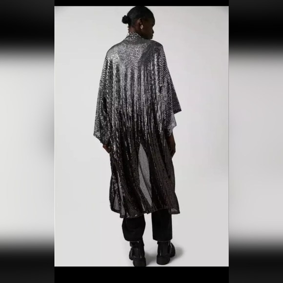 Free People PARTY ON KIMONO, Silver&Brown Sequins - Picture 2 of 3